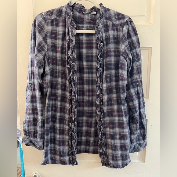 Eddie Bauer Ruffle Flannel Button zip - Picture 3 of 8